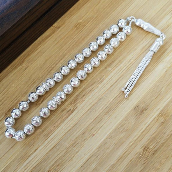 925 Ayar Gümüş Küre Kesim Nokta İşlemeli Tesbih - Resim 3