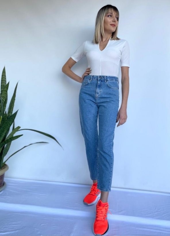 Kadın Mom Jean Açık Mavi Kot Pantolon - 7