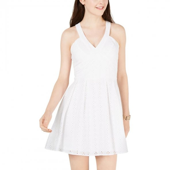 Genç Bayan Yeni Beyaz Kolsuz Fit + Flare Elbise