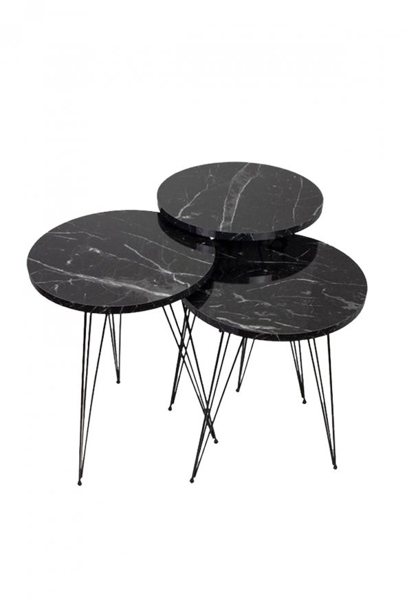 Orta- Fiskos- Zigon Sehpa Set Siyah Mermer Desenli - 3