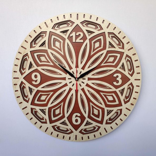 Özel Tasarım Yaprak Saat - 30x30cm - Akçaağaç