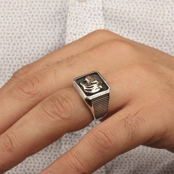 Pars Simgeli 925 Ayar Gümüş Erkek Yüzük - Resim 3