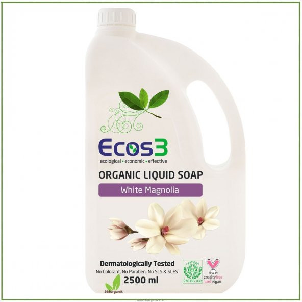 ECOS3 Organik Sıvı Sabun Beyaz Manolya 2500 ml