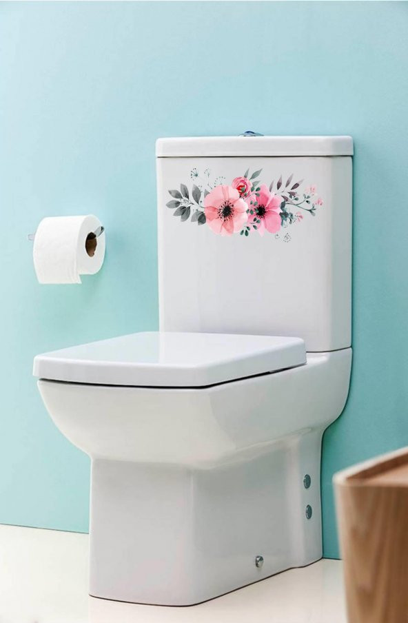 Eğlenceli Klozet Kapağı ve Banyo Sticker - Pastel Çiçekler