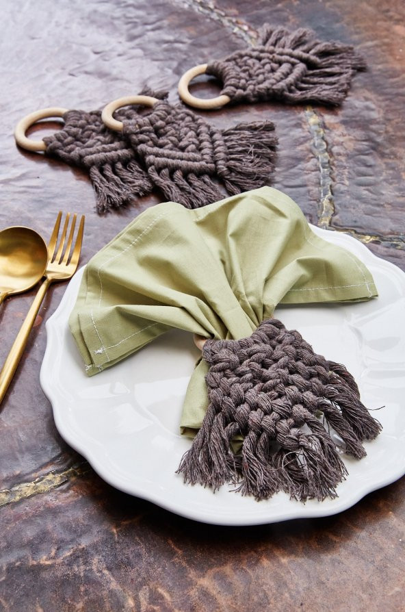 4lü Füme El İşlemesi Makromeli Peçete Halkası