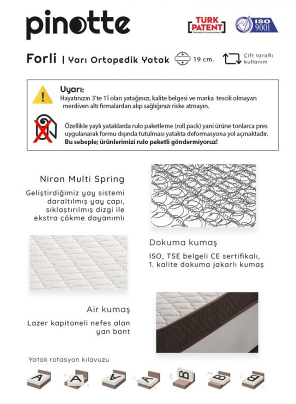 TEK KİŞİLİK YARI ORTOPEDİK YATAK 60x120 70x130 80x180 FORLİ - 2