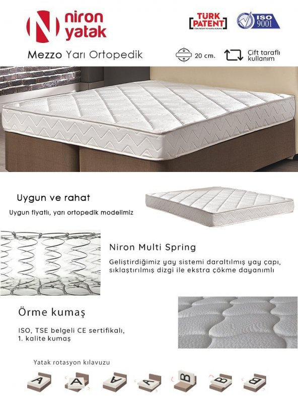 Çift Kişilik Yarı Ortopedik 150x200 cm Niron Mezzo Yatak - 2