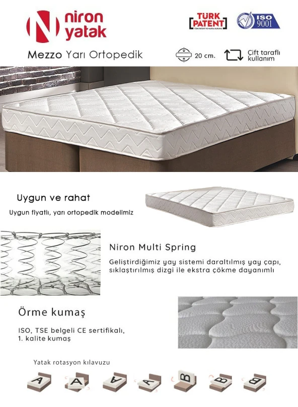 Çift Kişilik Yarı Ortopedik 200x200 cm Niron Mezzo Yatak - 2