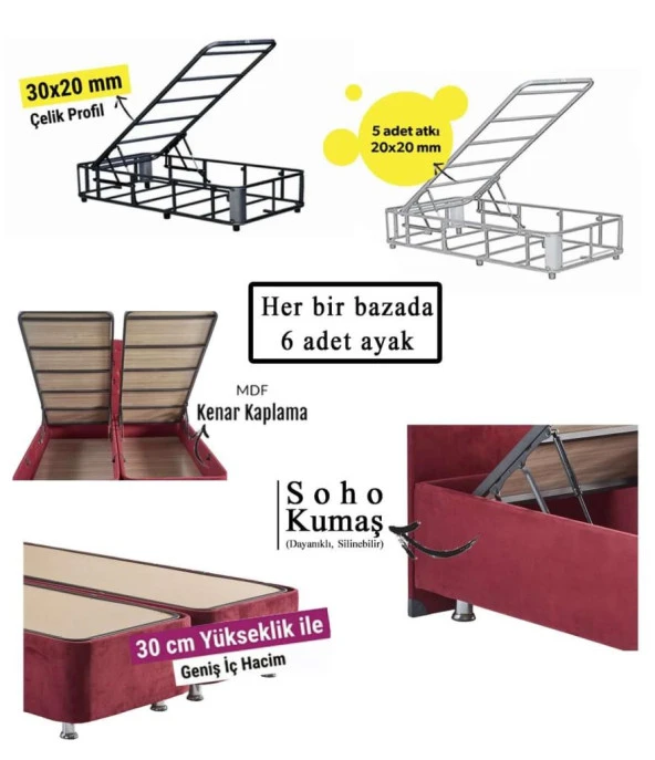 Niron Smart Yatak Baza Başlık Seti - 150x200 Çift Kişilik Full Ortopedik Yatak Baza ve Başlık Takımı - 4