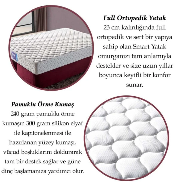 Niron Smart Yatak Baza Başlık Seti - 150x200 Çift Kişilik Full Ortopedik Yatak Baza ve Başlık Takımı - 10