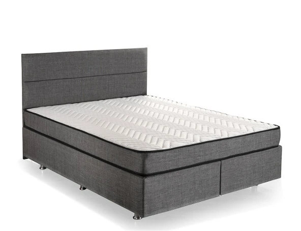 Niron Silver Yatak Baza Başlık Seti 140x190 Çift Kişilik Full Ortopedik Yatak Gri Keten Baza Başlık - 3