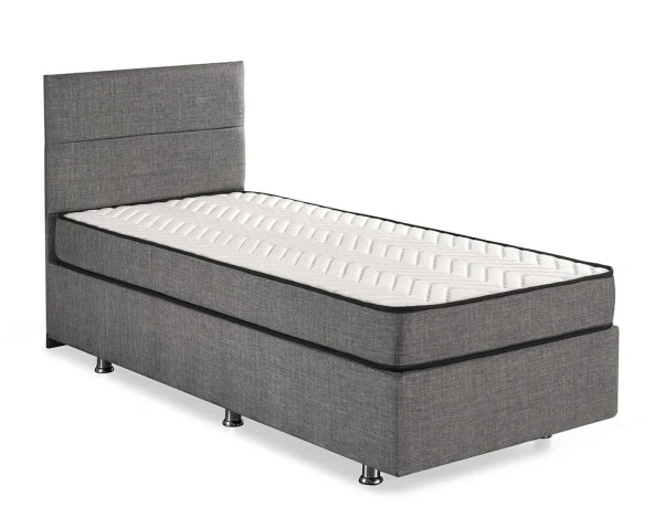 Niron Silver Yatak Baza Başlık Seti 140x190 Çift Kişilik Full Ortopedik Yatak Gri Keten Baza Başlık - 9