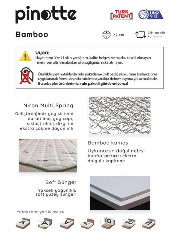 TEK KİŞİLİK LÜKS ORTOPEDİK 100x200cm BAMBOO YATAK - Resim 2