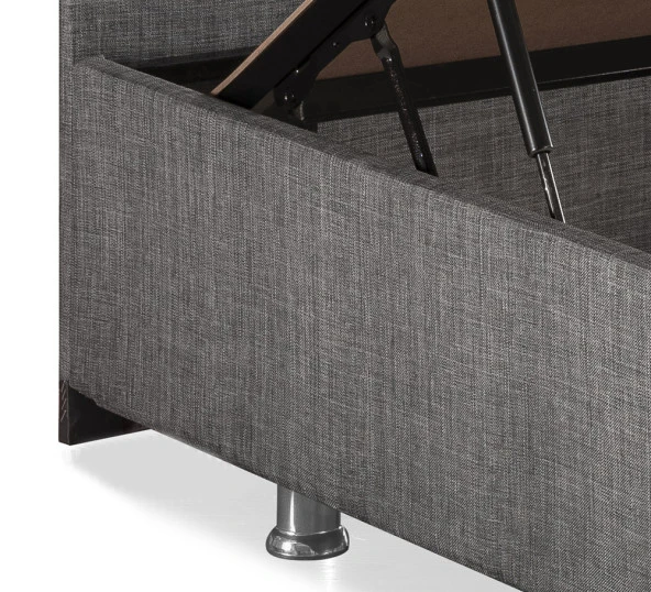 Niron Silver Yatak Baza Başlık Seti 90x190 Tek Kişilik Full Ortopedik Yatak Gri Keten Baza ve Başlık - 6