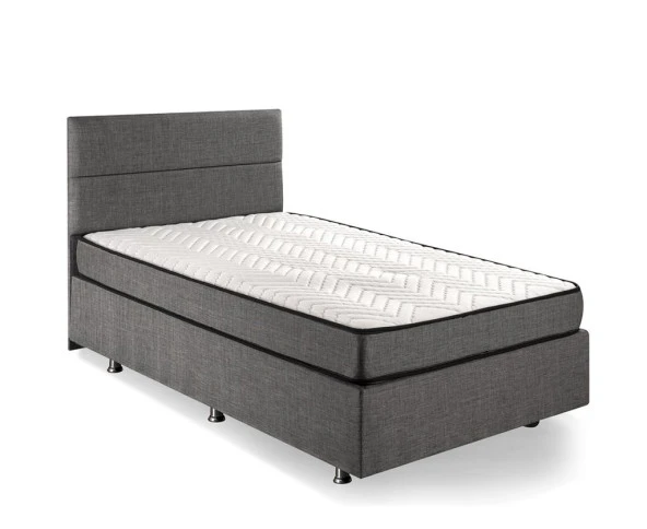 Niron Silver Yatak Baza Başlık Seti 90x190 Tek Kişilik Full Ortopedik Yatak Gri Keten Baza ve Başlık - 7