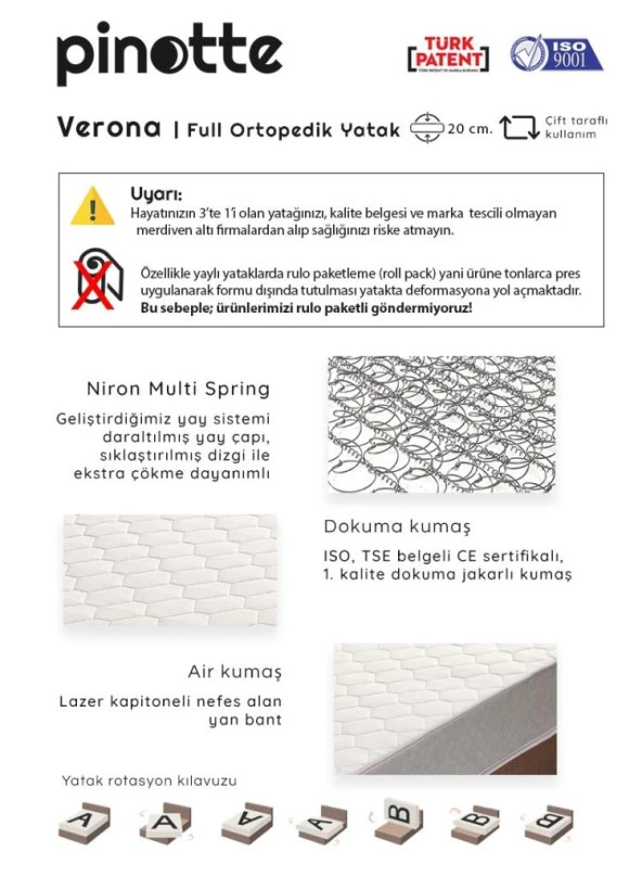 Tek Kişilik 80×180 cm Yatak Full Ortopedik Sert Yatak Verona - Resim 2