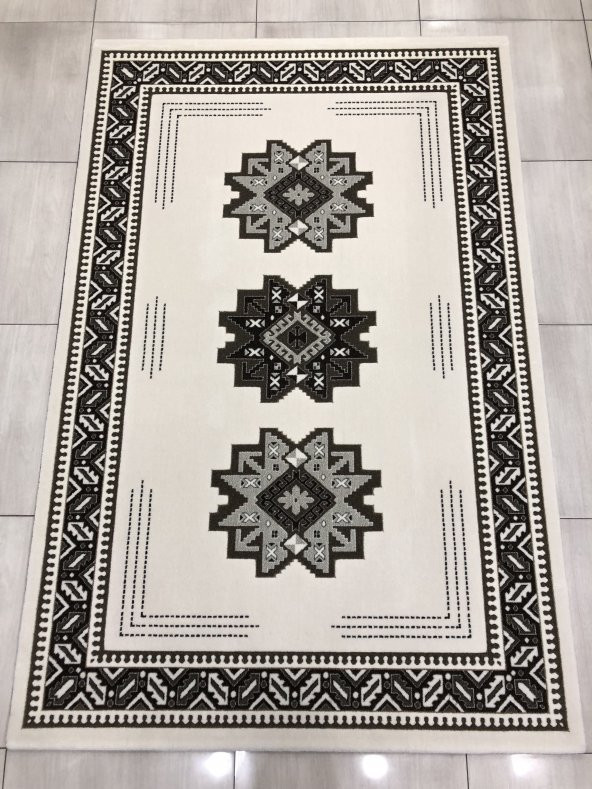 Saray Halı Sembol 11712 A 150x230 Krem Kahve 4 M2 Halı ! - 2