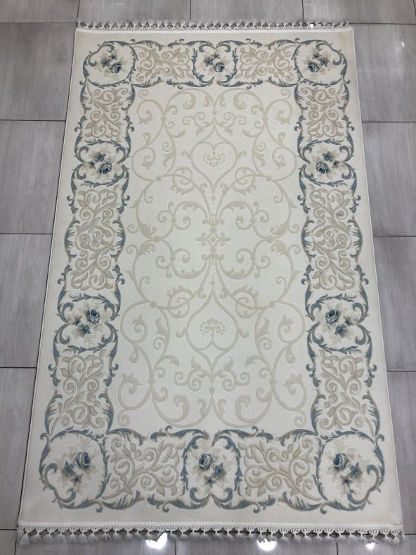 Tiffany Halı Sentez T 7001 A 150x230 Beyaz Turkuaz 4 M2 Halı ! - 1