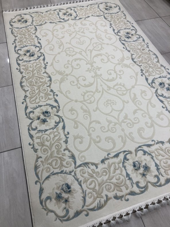 Tiffany Halı Sentez T 7001 A 150x230 Beyaz Turkuaz 4 M2 Halı ! - 2