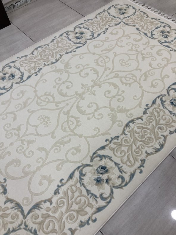 Tiffany Halı Sentez T 7001 A 150x230 Beyaz Turkuaz 4 M2 Halı ! - 3