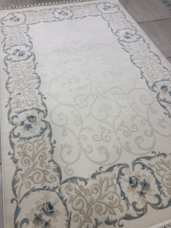 Tiffany Halı Sentez T 7001 A 150x230 Beyaz Turkuaz 4 M2 Halı ! - 4