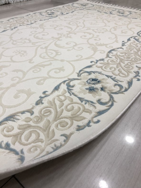 Tiffany Halı Sentez T 7001 A 150x230 Beyaz Turkuaz 4 M2 Halı ! - 6