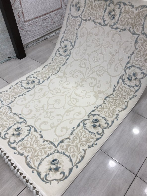 Tiffany Halı Sentez T 7001 A 150x230 Beyaz Turkuaz 4 M2 Halı ! - 7