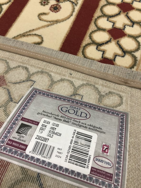 SARAY HALI GOLD SERİSİ 2165 KREM 150x230 100 YÜN 4 M2 - 7