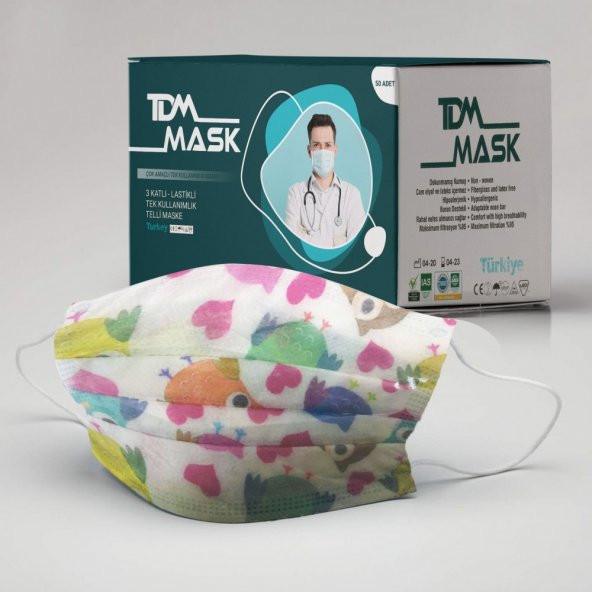 Ultrasonik Baykuş Desenli 3Katlı Telli Çocuk Medikal Maske 50li - 1
