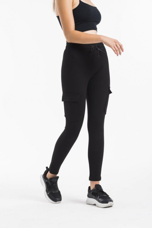 Kadın Siyah Cep Detaylı Toparlayıcı Esnek Kalın Pantolon Tayt TYT-0004