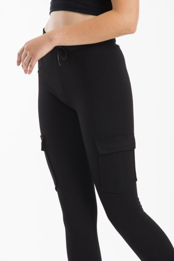 Kadın Siyah Cep Detaylı Toparlayıcı Esnek Kalın Pantolon Tayt TYT-0004 - 3