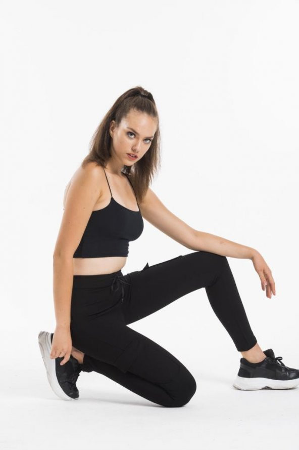 Kadın Siyah Cep Detaylı Toparlayıcı Esnek Kalın Pantolon Tayt TYT-0004 - 4