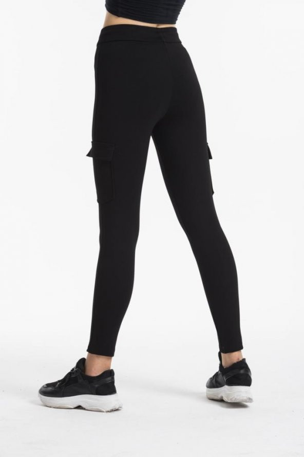 Kadın Siyah Cep Detaylı Toparlayıcı Esnek Kalın Pantolon Tayt TYT-0004 - 5