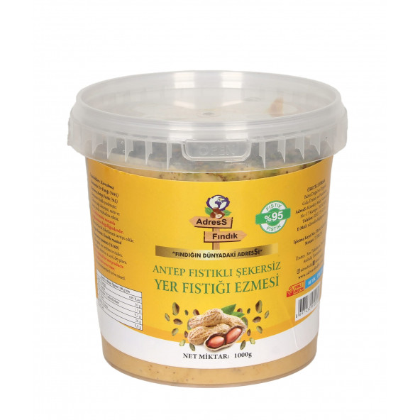 AdresS Fındık - Antep Fıstıklı Şekersiz Yer Fıstığı Ezmesi 1 Kg