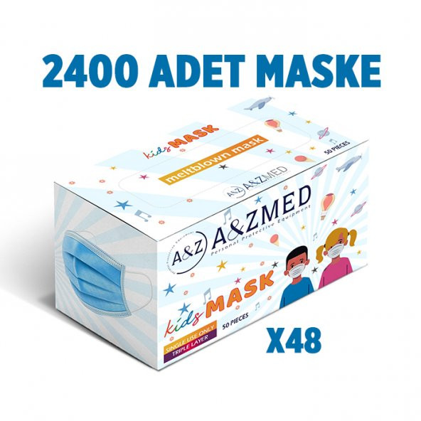 A&ZMED Meltblown Katmanlı 3 Katlı Cerrahi ÇOCUK Maskesi - Mavi 2.400 Adet