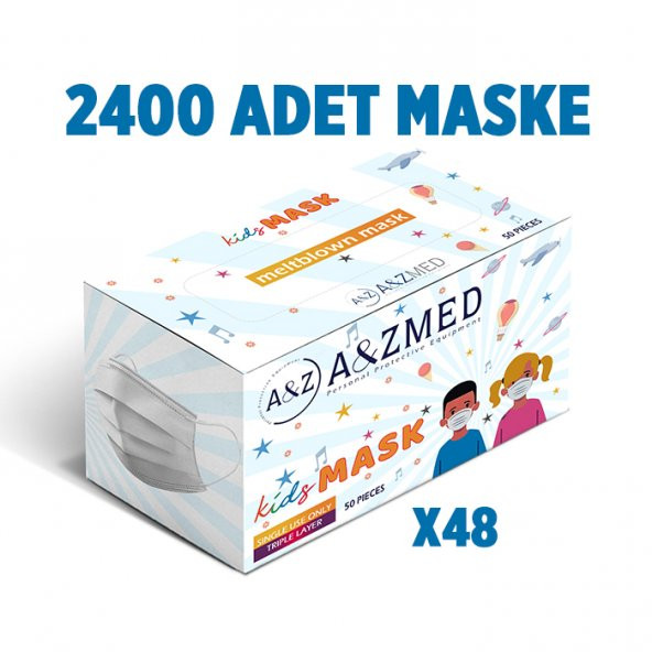 A&ZMED Meltblown Katmanlı 3 Katlı Cerrahi ÇOCUK Maskesi - Beyaz 2.400 Adet