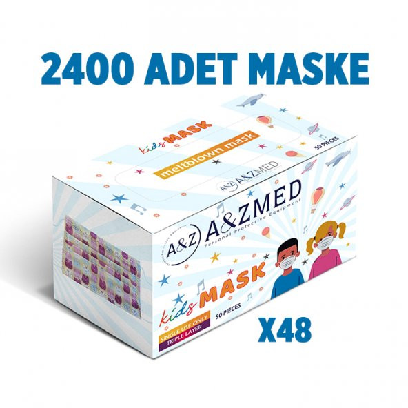 A&ZMED Meltblown Katmanlı 3 Katlı Cerrahi ÇOCUK Maskesi - Kedi Baskılı 2.400 Adet
