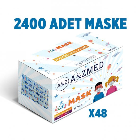 A&ZMED Meltblown Katmanlı 3 Katlı Cerrahi ÇOCUK Maskesi - Araba Baskılı 2.400 Adet