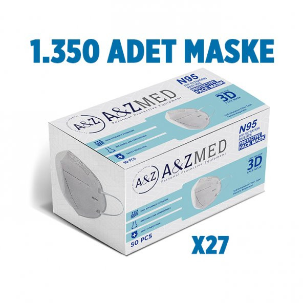 A&ZMED N95 FFP2 Maske Telli ve Tek Tek Paketli 50 Adetlik 27 Kutu - Toplam 1.350 Adet Maske