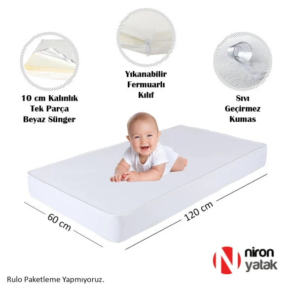 60x120 Bebek Yatağı - Yıkanabilir Sıvı Geçirmez Fermuarlı Yatak