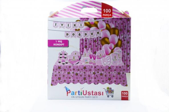 PEMBE 1 YAS DOGUM GUNU KONSEPTI 100 PARCA
