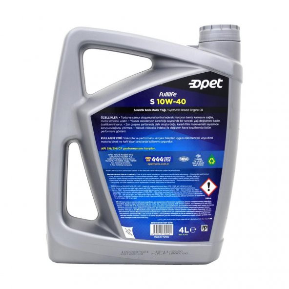 Opet Fulllife S 10W-40 4 Litre - Sentetik Motor Yağı - 4