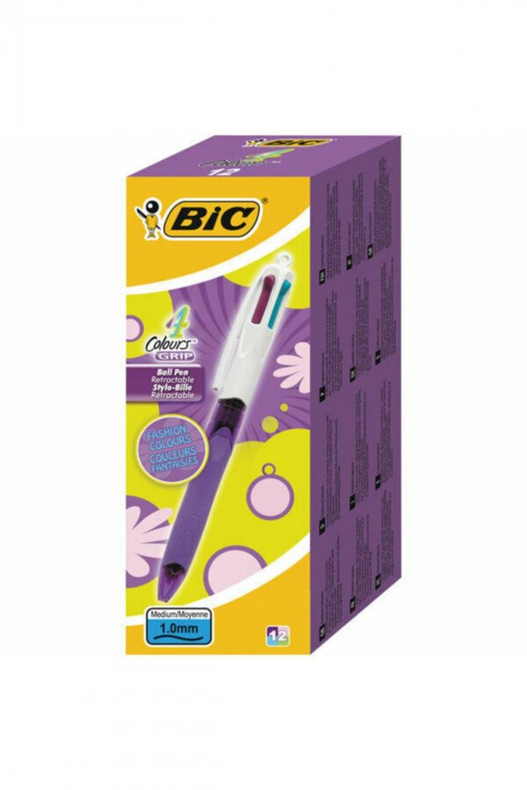 Bic 4 Grip Colour Pen, Mor,pembe,yeşil,mavi 12li 892290