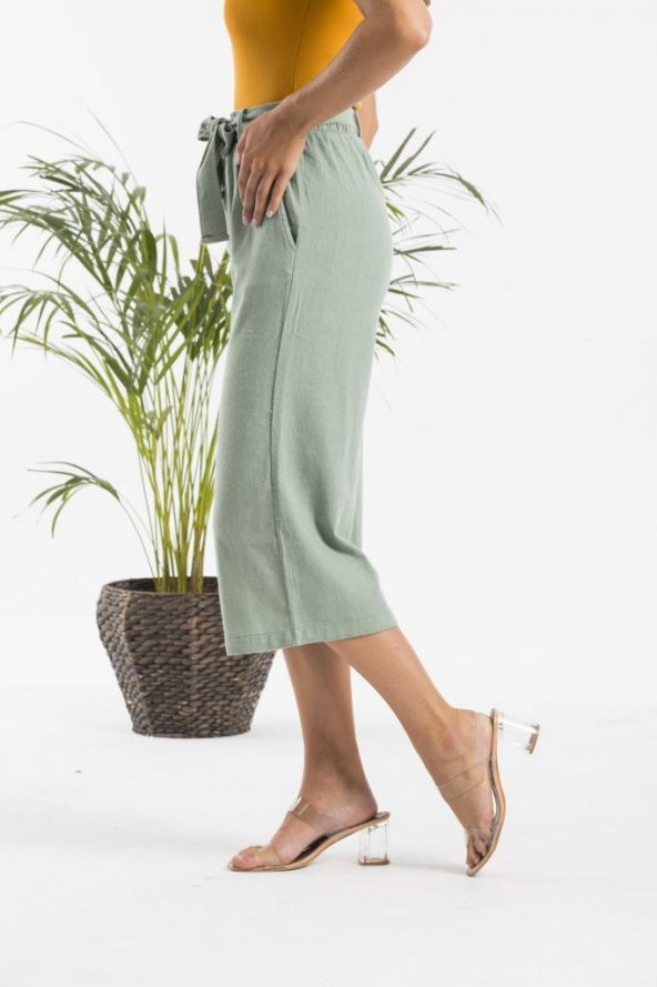 Kadın Capri Keten Pantolon Mint Yeşil KTN-0001 - 2