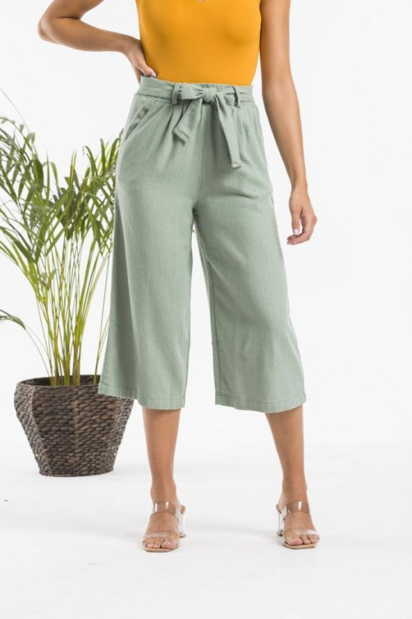 Kadın Capri Keten Pantolon Mint Yeşil KTN-0001 - 3