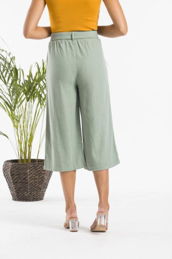 Kadın Capri Keten Pantolon Mint Yeşil KTN-0001 - 4