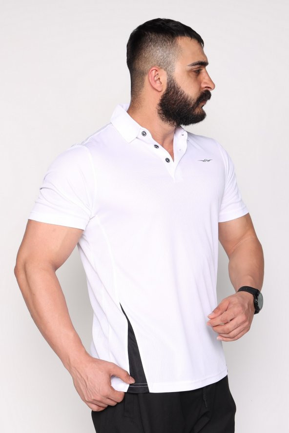 Polo Yaka Nefes Alan Kumaş Beyaz T-Shirt - 3