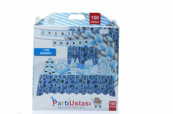 MAVI 1 YAS DOGUM GUNU KONSEPTI 100 PARCA
