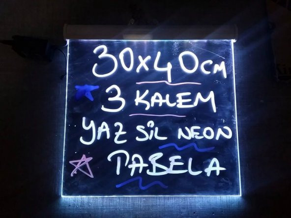 30X40cm-3 renk Kalem-YAZ SİL NEON LED TABELA-IŞIKLI YAZI PANOSU - 5