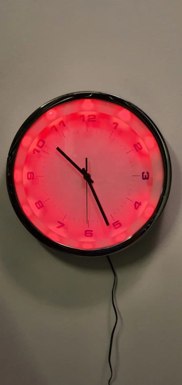 Eclips Kırmızı Led Işıklı 30 cm Duvar Saati Metal Çerçeveli CL30KR - 3